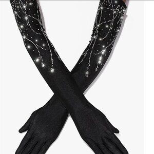 Glitter Rhinestone Long Finger Gloves
